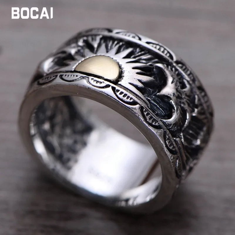 

S925 sterling silver male ring Indian eagle wings sun totem Thai silver ring