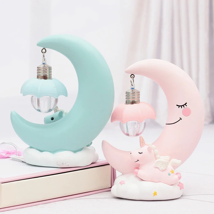 LED Night Light Resin Moon Unicorn Cartoon Baby Lamp Romantic Bedroom Decor for Children Kid Girl Toy Children\'s Gift Cute Light