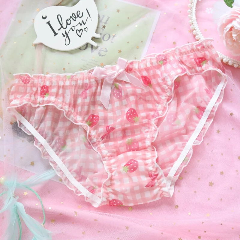 Soft Girl Bra and Panty Set Japanese Kawaii Strawberry Sweet Intimate Pink Bra Lingerie Femme Underwear Set Comfortable Bralette