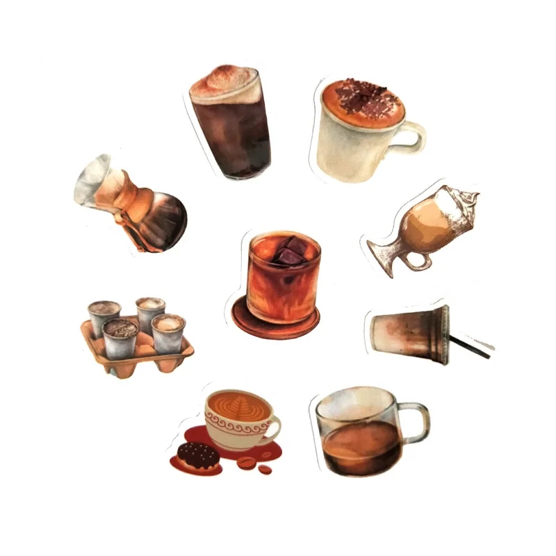 Mini 2-3CM 40Pcs Hand Account Hand Painted Coffee Drink Stickers Waterproof Laptop Motorcycle Luggage Fridge Phone Sticker