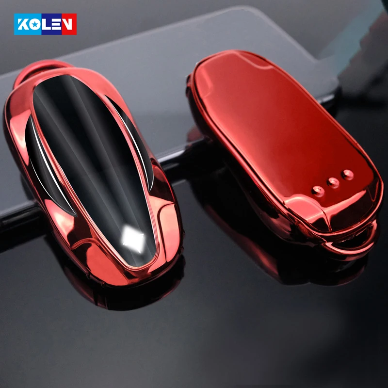 Pieno Della Copertura Molle di TPU Auto Chiave A Distanza Della Copertura Della Cassa Per Tesla Model S Modello 3 Keychain Accessori Chiave Borsette