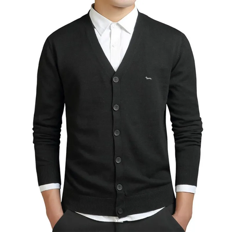 New Autumn Winter Men Casual V-Neck Cardigan Sweaters Solid 100%Cotton Harmont Embroidery Long Sleeve Blaine Business Jerseys