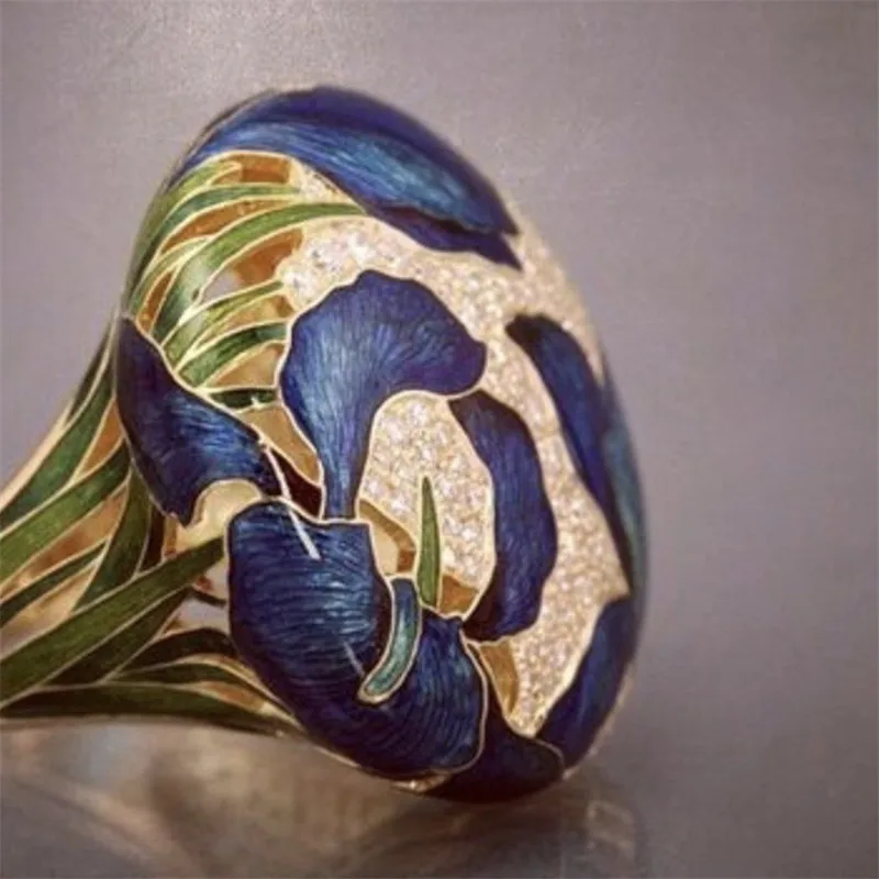 Milangirl Unisex Punk Style  Blue Flower Ring Jewelry  Retro  Arabic Unisex Finger Ring