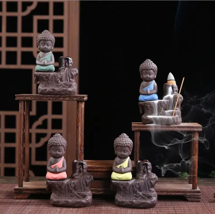 

Creative Buddha Backflow Censer Handmade Ceramic Lotus Backflow Buddhist Incense Ceramic Backflow Incense Burner Holder Fragranc