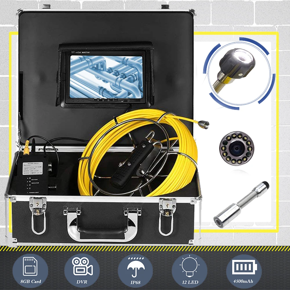 Support DVR 7inch LCD 23mm Waterproof Video Pipe Endoscope Sewer Camera 20-50m Cable Industrial Drain Pipeline Inspection System