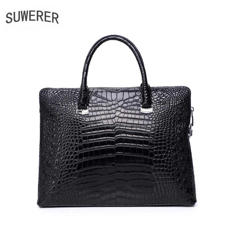 Porte-documents en cuir véritable pour homme, sac à main d'affaires, cuir de vachette véritable, motif crocodile, sac fourre-tout, haute qualité