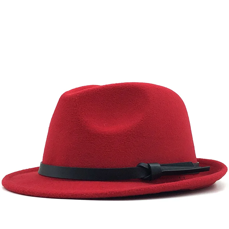 ฤดูหนาวสีขาว Men แจ๊สหมวกสุภาพบุรุษ Fedoras ผ้าขนสัตว์ Homburg ชายคลาสสิกแคบริบบิ้นแจ๊สหมวกปรับหมวก