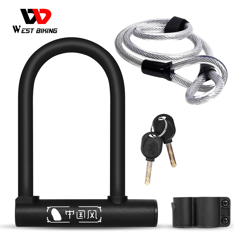 WEST BIKING Bold Bike U Lock Zinc Alloy Lock Core Bicycle Lock MTB Road Bike Motorcycle Lock Anti-Theft Bike Lock With Bracket