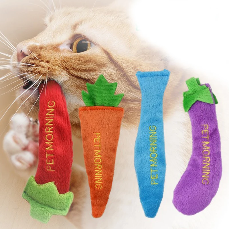 15cm Length Vegetable Style Cat Toy Cute Pepper Carrot Eggplant Fish Shape Plush Catnip Toy Cat Chew Toy Unique Pet Supplies