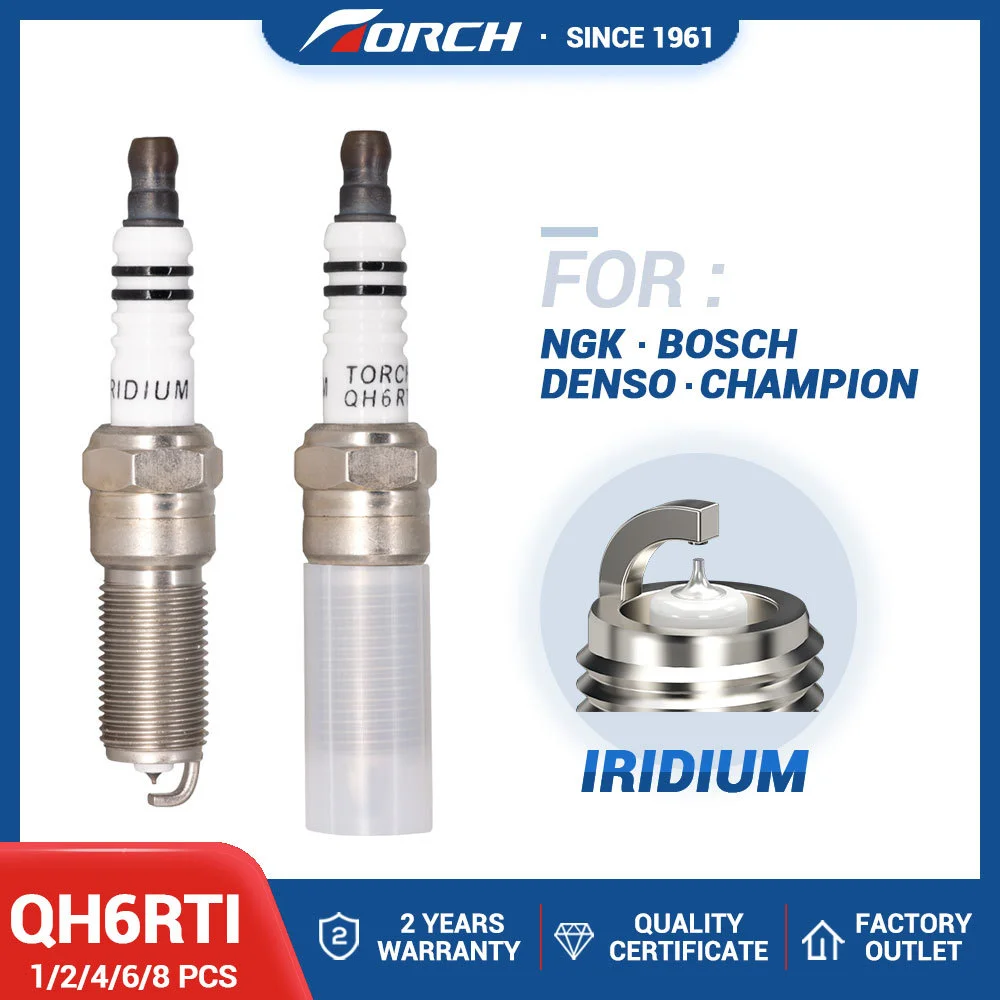 Candles Replacement for 90198 LTR6GP 96621 ILTR6G8G FORD 5100429 9A6G-12405-AA CYFS12YPC Iridium Spark Plugs TORCH QH6RTI