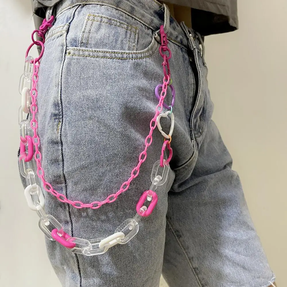 2021 Hip Hop Rainbow Resin Chain Keychain Men Women Cute Waist Chain Candy Colo Acrylic Circle Pants Trousers Chain Punk Jewelry