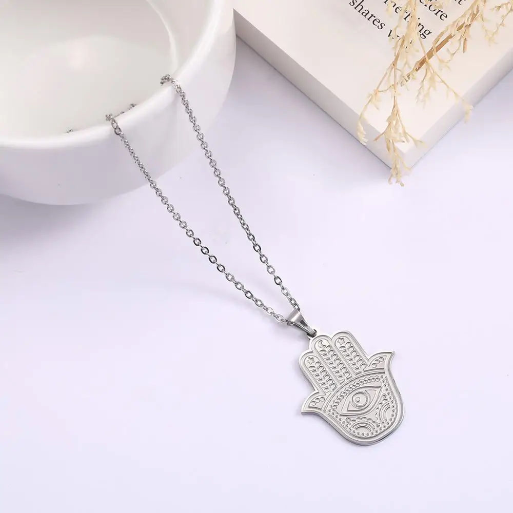 Lemegeton Hebrew Hamsa Fatima Hand Necklace Stainless Steel   Judaica Women's Neck Chain Choker Lucky Protection Jewelry Gift