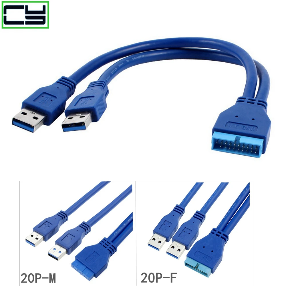 20 pines a puerto dual USB3.0 línea pública extensión de placa base de computadora cable adaptador de enchufe de 19 pines chasis línea trasera
