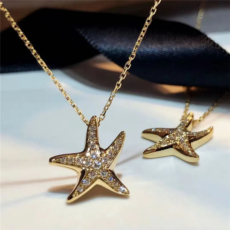 CAOSHI Stylish Starfish Shape Pendant Necklace for Women Elegant Wedding Statement Jewelry Exquisite Gold Color Chic Accessories