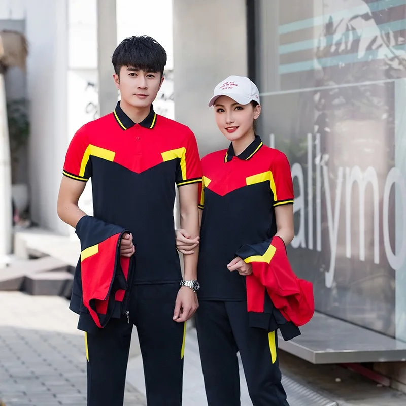 KE371 poliester uniforms three-piece suit clothes short-sleeved couple extra big size clothes tracksuit men sports set women