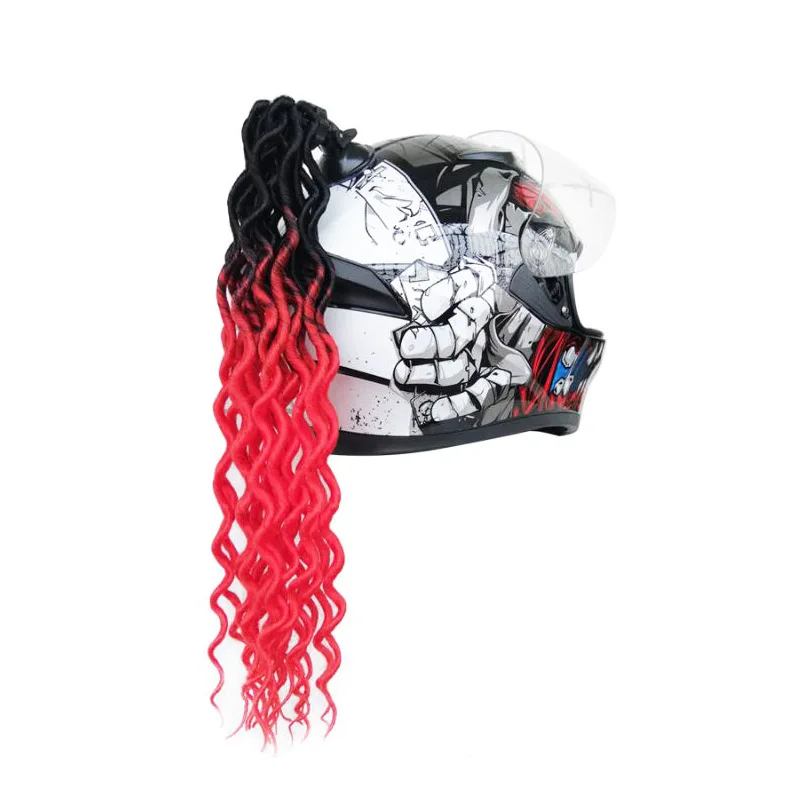 Motorcycle Helmet Braids Woman Wig Curly Dirty Braid Motorbike Helmet Decoration Sticker Ponytail With Sucker Cosplay Styling