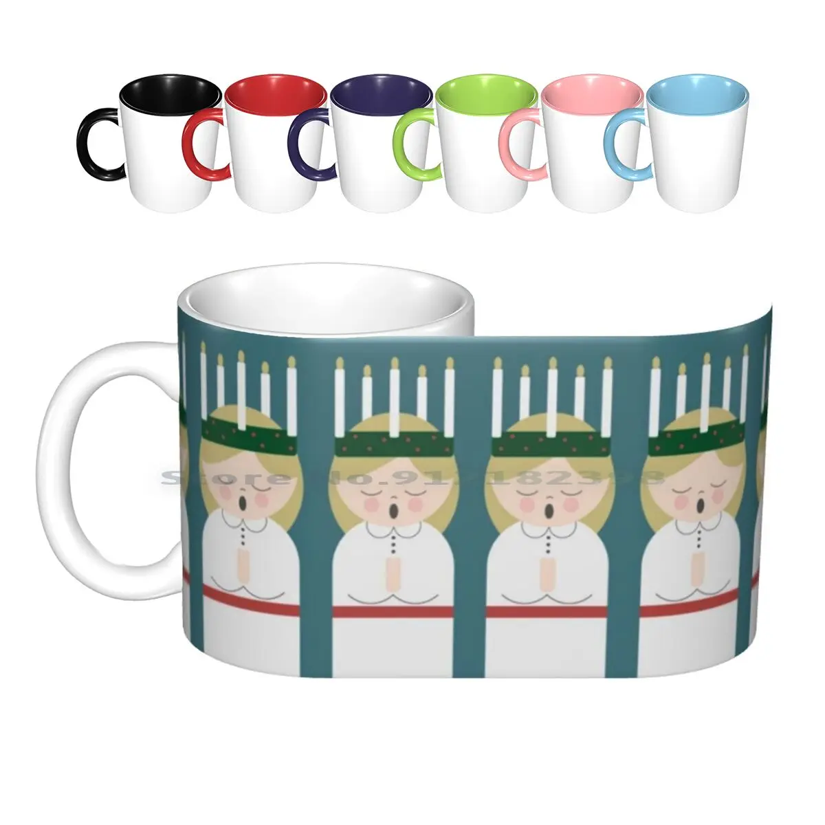 Cartoon Girl With Candles At Saint Lucy At Christmas Ceramic Mugs Coffee Cups Milk Tea Mug Saint St Lucy Lucia Sankta Girls