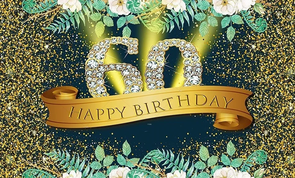 Donne 60 ° sfondo oro lucido Glitter Dot diamante fotografia sfondo floreale tropicale Lady Queen Sixty decorazioni per feste di compleanno