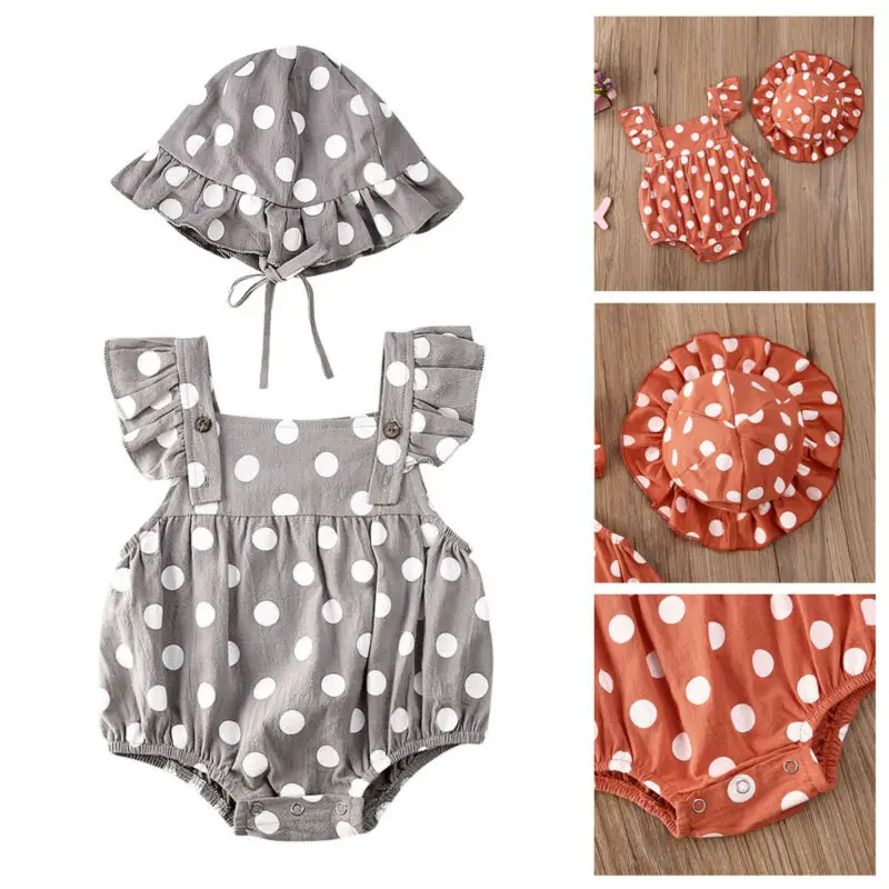 

CANIS Summer Infant Newborn Baby Kid Girls Fly Sleeve Polka Dot Bodysuit Jumpsuit Clothes Sunsuit Outfit