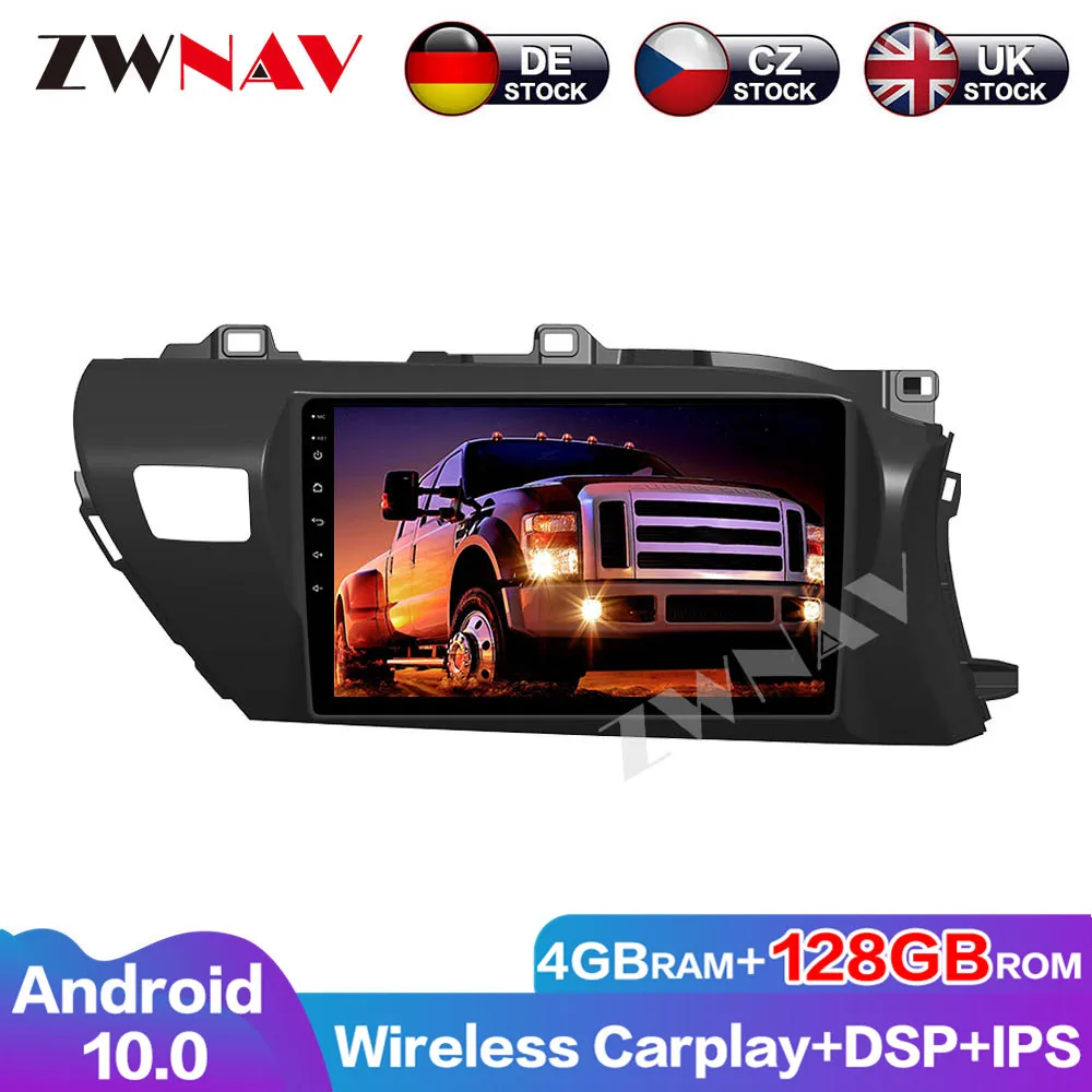 Head unit Car accessaries ZWNAV 128G Carplay Android 10.0 Auto Radio DVD Player For Toyota Hilux R 2016-2018 GPS Audio Stereo