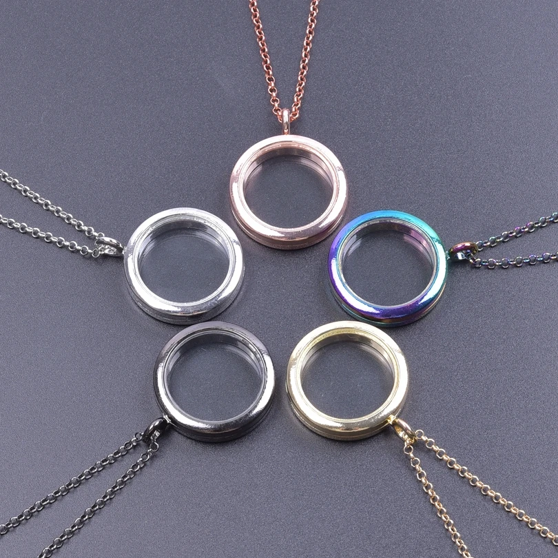 25-40mm Round Glass Locket Pendant Necklace Screw Charm Lockets For Women Men Necklace Long Chain Around The Neck Floating Charm