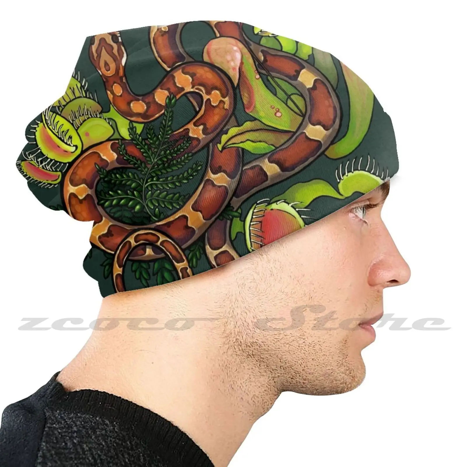 Carolina Classic Adult Kids Knit Hat Hedging Cap Outdoor Sports Breathable Corn Snake Snake Snake Botany Flowers Venus Fly