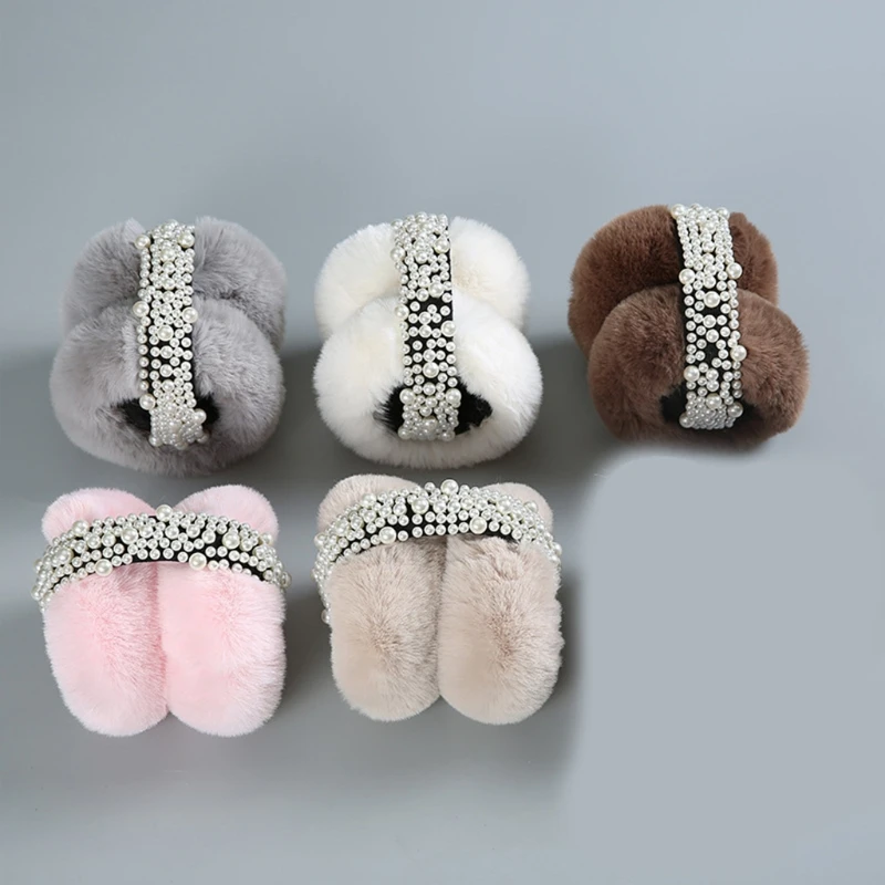 Ear Muffs for Womens Cute Ear Muffs Winter Ear Warmers Faux Fur Outdoor Ear Covers Elegant Pearl Bead Earmuffs For Lady