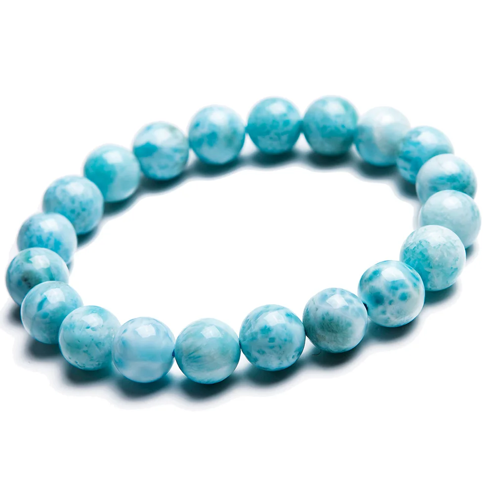 Natural Blue Larimar Round Bead Bracelet Water Pattern 7mm 8mm 9mm Crystal Stretch Larimar Bracelet Woman AAAAAA