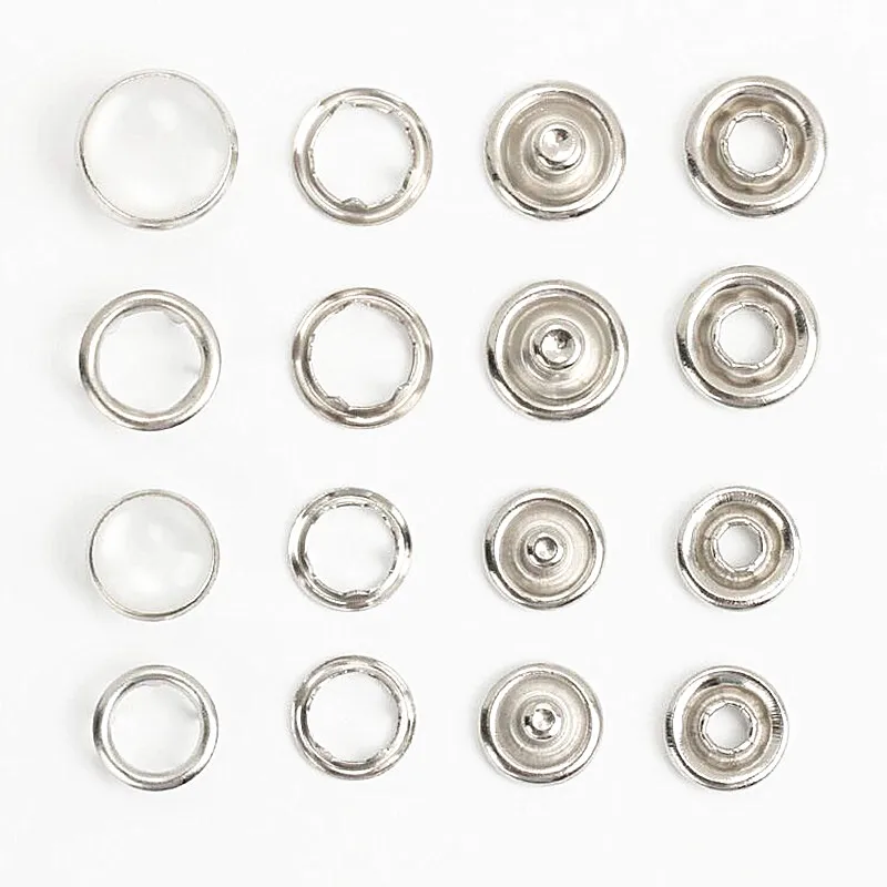 50sets(4pcs 1set) 9.5/11mm Sliver Metal Pearl Prong Snap Buttons Press Studs Fasteners Baby Romper Buckle Button for Clothes Sew