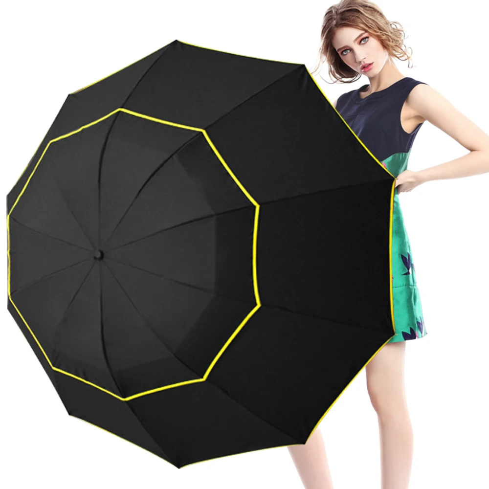 130 cm Large Size Double Layer Umbrella Women Rain Windproof Folding Umbrellas Outdoor Golf Parasol For Men Business