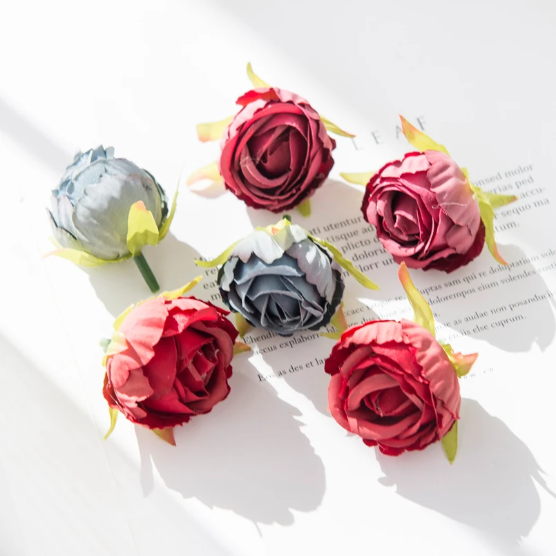 10 Stück Seiden-Teeknospen Rosenköpfe Großhandel Hochzeits-Dekorationskranz Dekor für Zuhause Zimmer DIY Geschenkbox Künstliche Pflanzen Künstliche Blumen – Detail 4