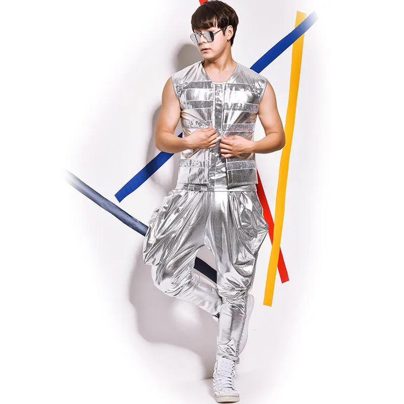 New Fashion 3pcs Sets Men Dance Costume Gold/Silver Suit 2019 DS Party Rave Wear Nightclub Outfits Singers Stage Clothes BL2055