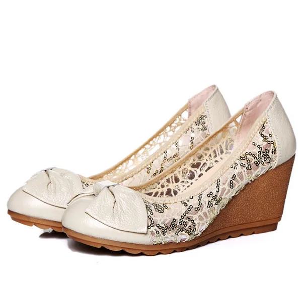 LIHUAMAO, zapatos de cuña de cuero para mujer, zapatos de tacón con punta redonda para mujer, zapatos de trabajo cómodos y transpirables para fiesta