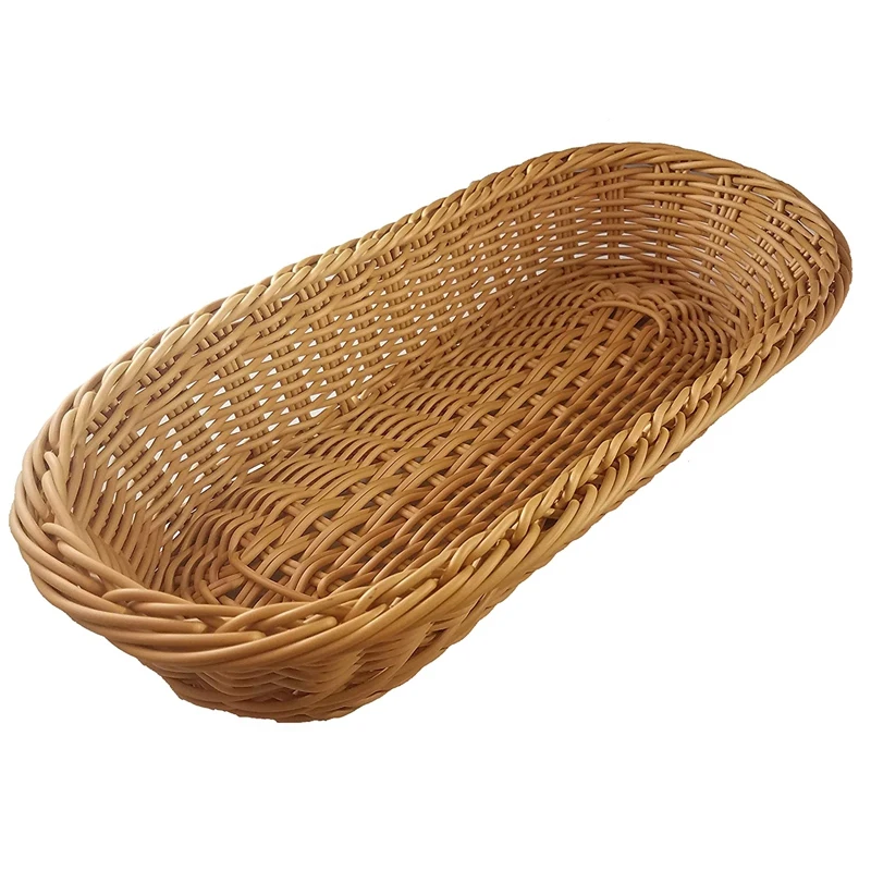 Oval Wicker Woven Basket Bread Basket Serving Basket, 14Inch Storage Basket for Food Fruit Cosmetic Storage Tabletop and Bathroo