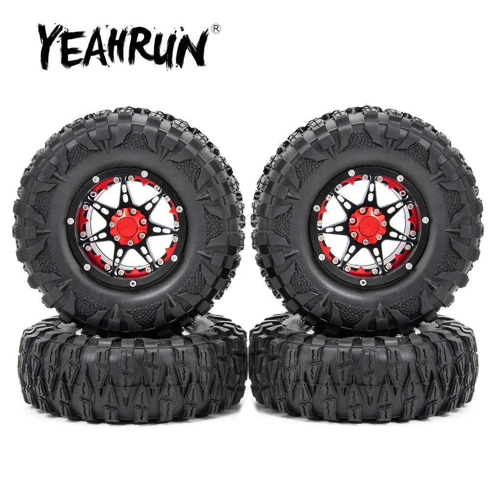 YEAHRUN Aluminum 2.2 inch Beadlock Wheel Rims Hubs with 120mm Rubber Tires for Axial Wraith TRX-4 1/10 RC Crawler Model Car Part