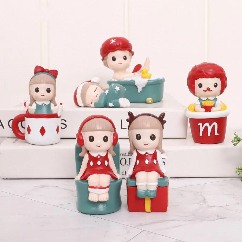 

Creative Christmas Cartoon Resin Cute Girl Sculpture Ornaments Home Childrens Room Furnishings Crafts Cake Car Decor Accessories