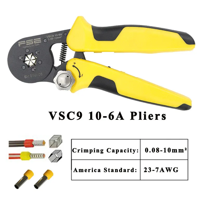 VSC9-16-4A 0.08-16mm^2 23-5AWG VSC10 16-4A Adjustable Precise Crimp Pliers Tube Bootlace 800/1050 Terminal Crimping Hand Tool