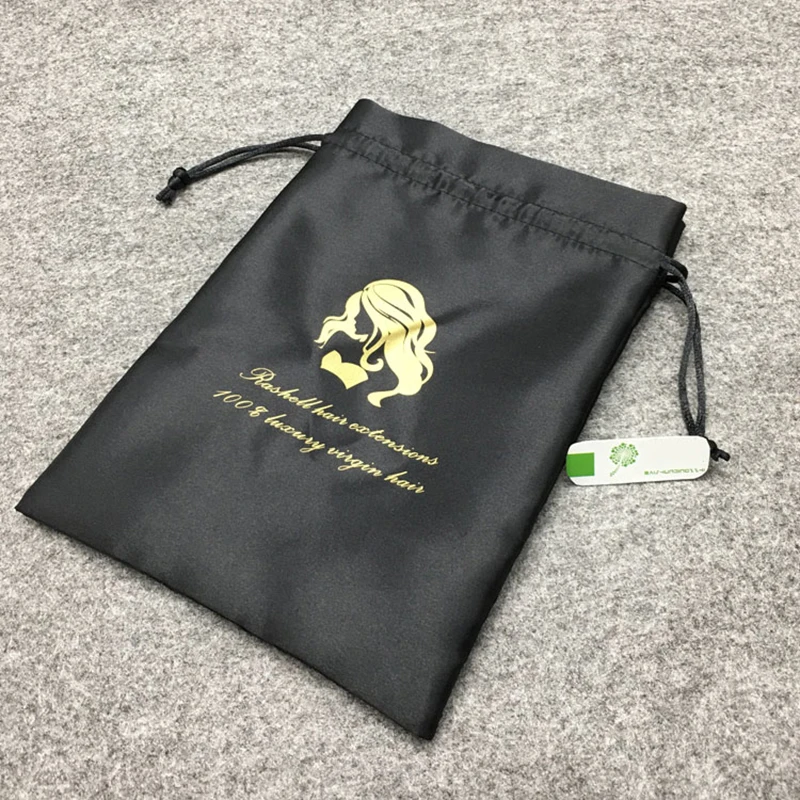 Satin Drawstring Bag High-Grade Black Satin Hair Jewelry Cosmetic Makeup Silk Pouch Wedding Party Gift Storage Sachet Print Logo