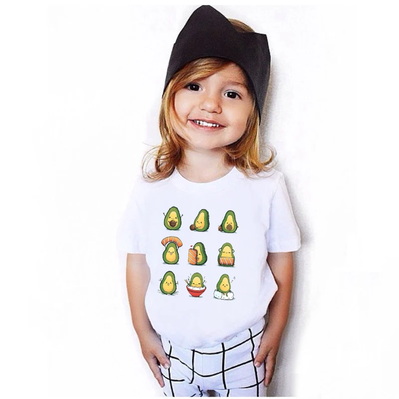 Kids Summer New Korean Cute Avocado Vegan Boys Girls Tshirt Cute Pattern Print Toddler Short Sleeve Kawaii Harajuku Tees Tops