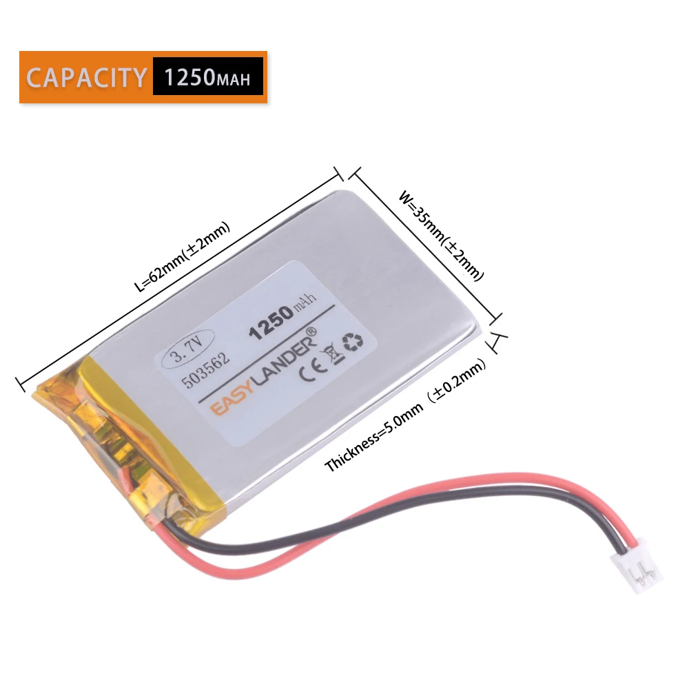3.7V 503562   2.0 2p 1250mAh Baterías Lipo de batería de polímero de iones de litio recargables