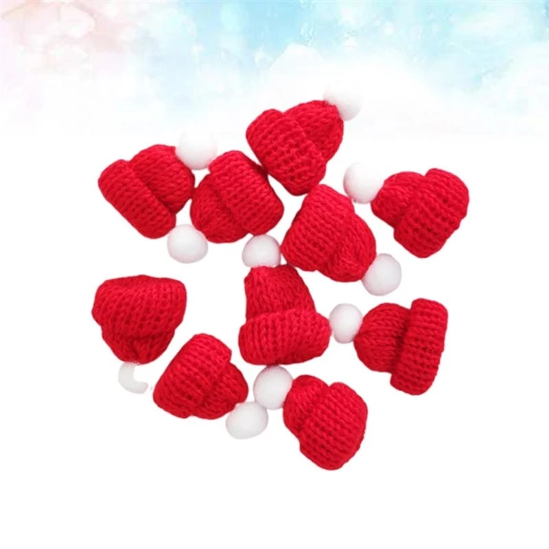 10pcs Mix Color Mini Knitting Hats Doll Hats Decor DIY Party Home Decoration Finger Hats Candy Christmas Hat Lollipop Cover