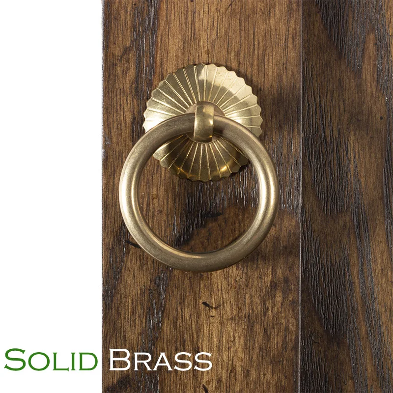 Solid Brass Ring Hanlde Decorative Knobs Vintage Antique Furniture Pull for Cabinet Closet Wardrobe Cupboard Drawer Wooden Doors