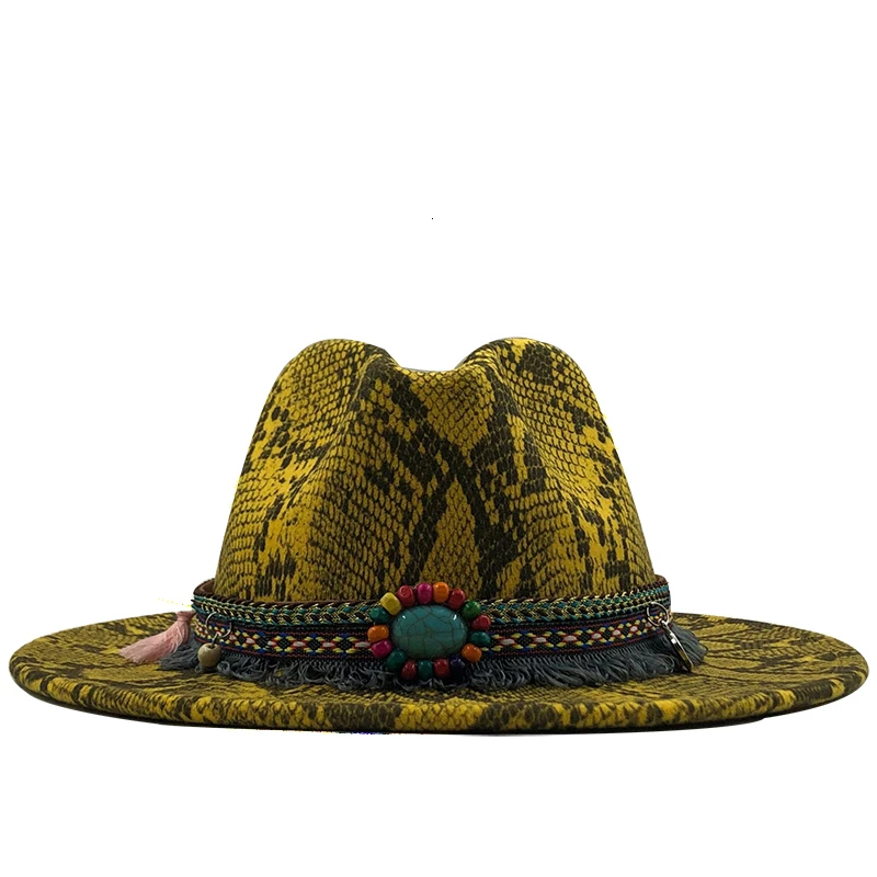 New Brand Soft Wool Felt Hats Floppy Wide Brim Fedora For Women men Snake skin Jazz Cap Lady Winter Panama Hat