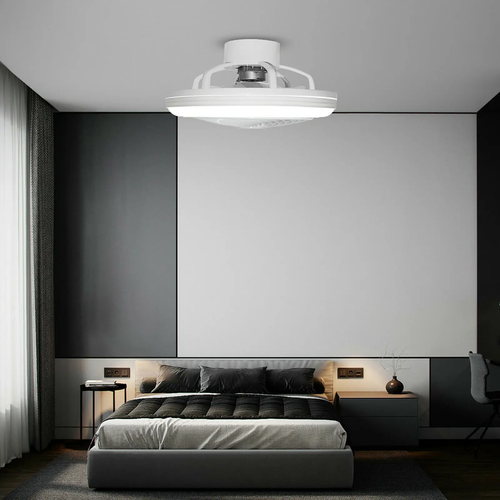 OUKANING 18" Enclosed LED Ceiling Fan Light Smart Acrylic Fan Chandelier 3 Speeds Remote Control ​for Bedroom