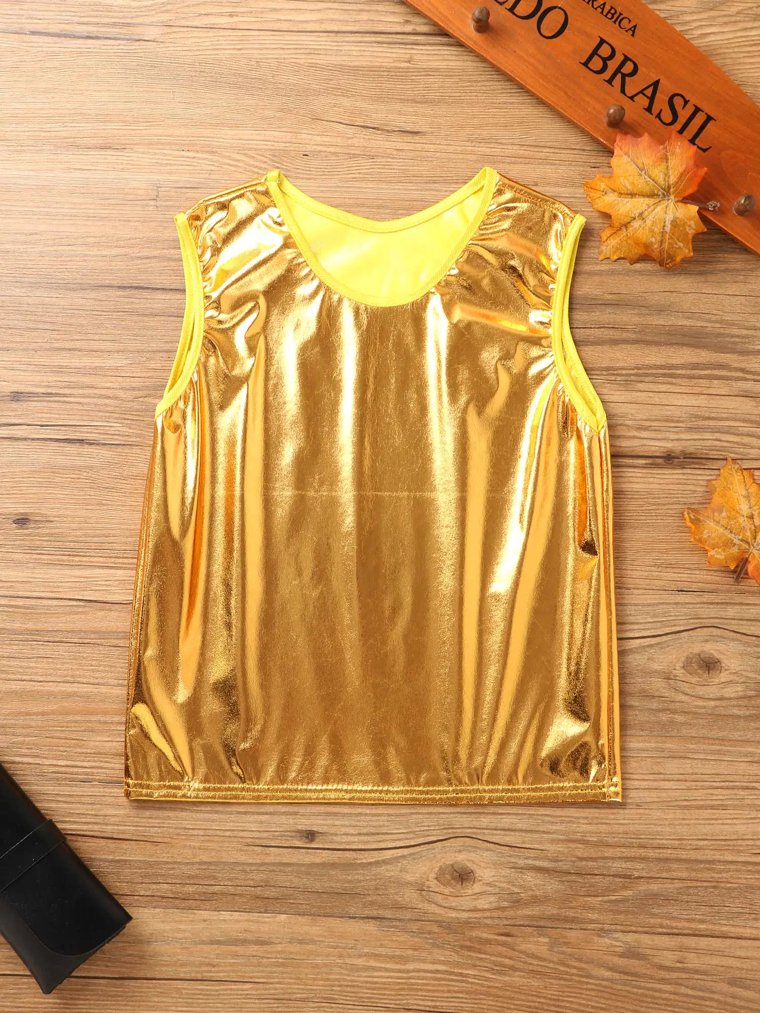 Girls Boys Shiny Metallic Vest Tank Tops Sparkly T-Shirt  for Jazz Hip Hop Street Dance Performance