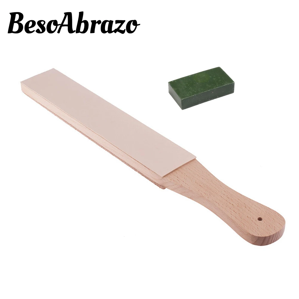 Wooden Handle Leather Strop for Sharpening Knife Razor Grinding Paste Sharpen Planer Knives Sharpener Polishing Wax Belt Scraper