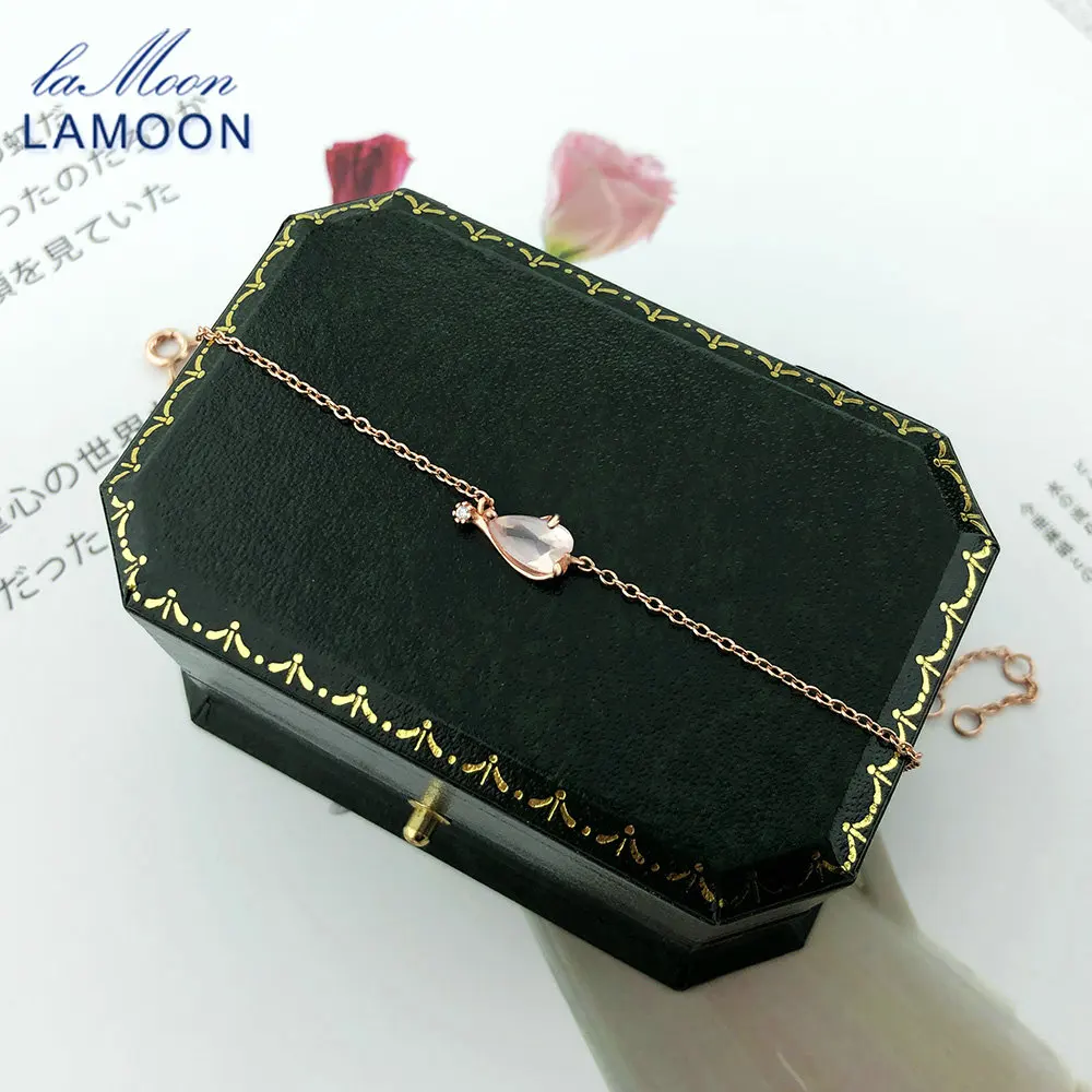 LAMOON Sakura 925 Sterling Silver Bracelet For Women Cherry Blossoms Petal Rose Quartz 18K Rose Gold Plated Fine Jewelry LMHI022