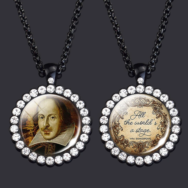 All The World's a Stage - Shakespeare Quote Necklace William Shakespeare Photo Pendant Inspirational Literary Jewelry Gift