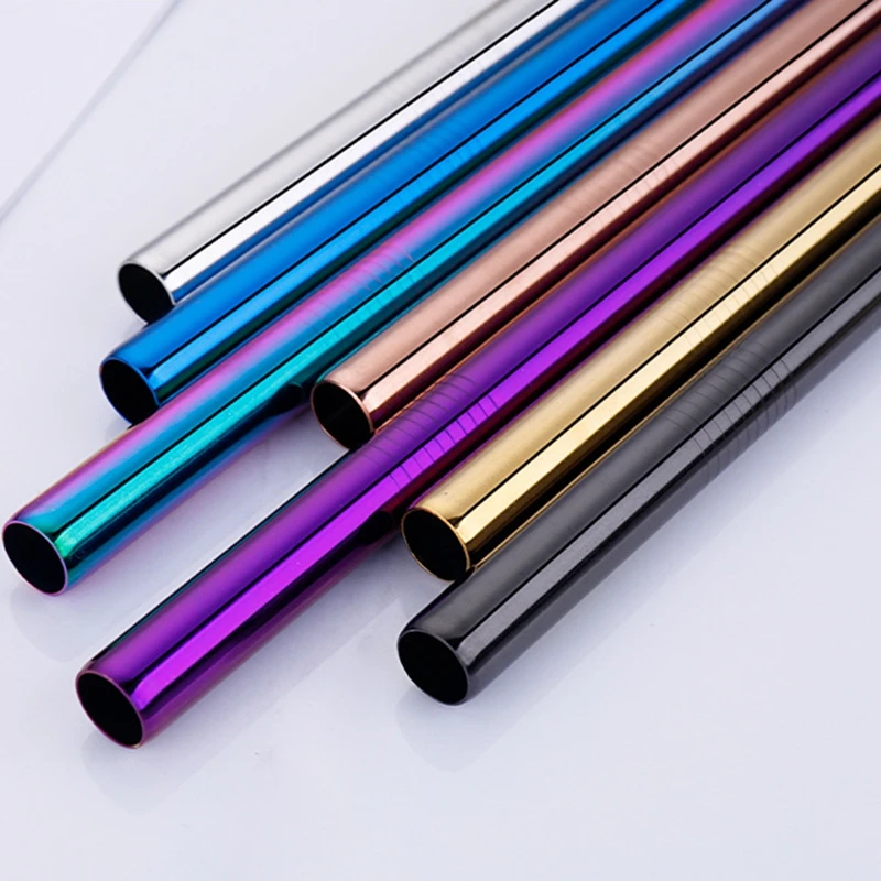 1Pcs Drinking Straw Reusable Metal Straw Set with Brush Bubble Tea Straws 304 Stainless Steel Milkshake Smoothie Straw Spoon