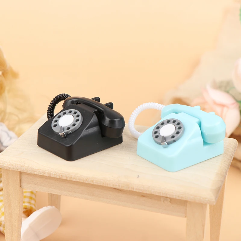 1: 12 Dollhouse Mini Ornaments Simulated Fixed Telephone And Retro Telephones Vintage Telephone Dolls Houses Furniture Decor